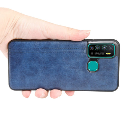 Pour Infinix Hot 9 Coque Antichoc Motif Vache Couture Texture Peau PC + PU + TPU (Bleu)
