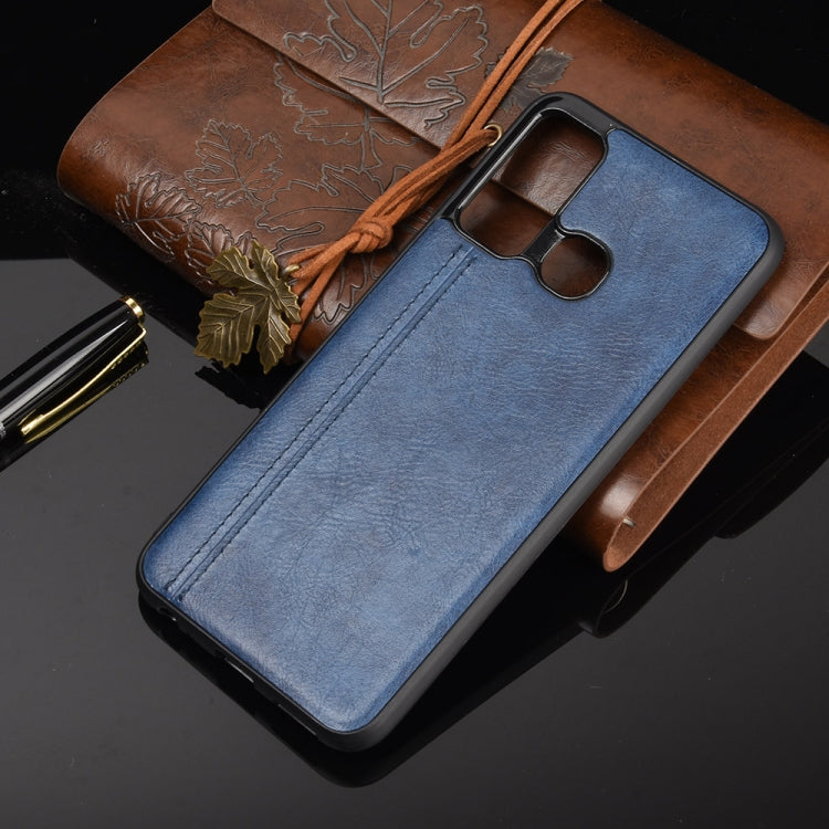 Pour Infinix Hot 9 Coque Antichoc Motif Vache Couture Texture Peau PC + PU + TPU (Bleu)