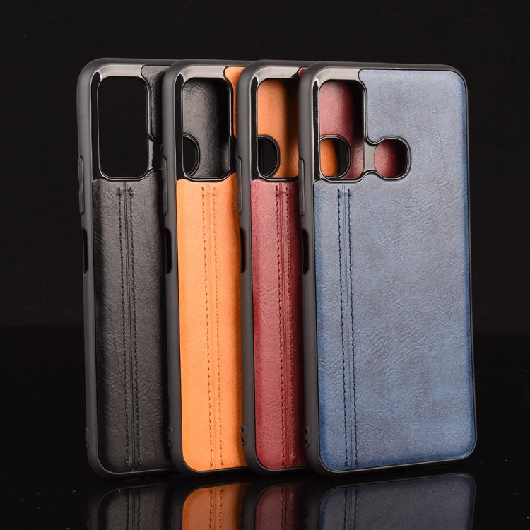 Pour Infinix Hot 9 Coque Antichoc Motif Vache Couture Texture Peau PC + PU + TPU (Bleu)