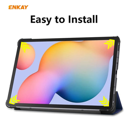 For Samsung Galaxy Tab S6 Lite P610 / P615 / Tab S6 Lite 2022 / P613 / P619 ENKAY 3-Fold Plastic Leather Smart Tablet Case(Dark Blue)