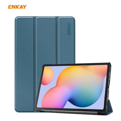 Pour Samsung Galaxy Tab S6 Lite P610 / P615 / Tab S6 Lite 2022 / P613 / P619 ENKAY Étui intelligent en cuir plastique à 3 volets (vert noirâtre)