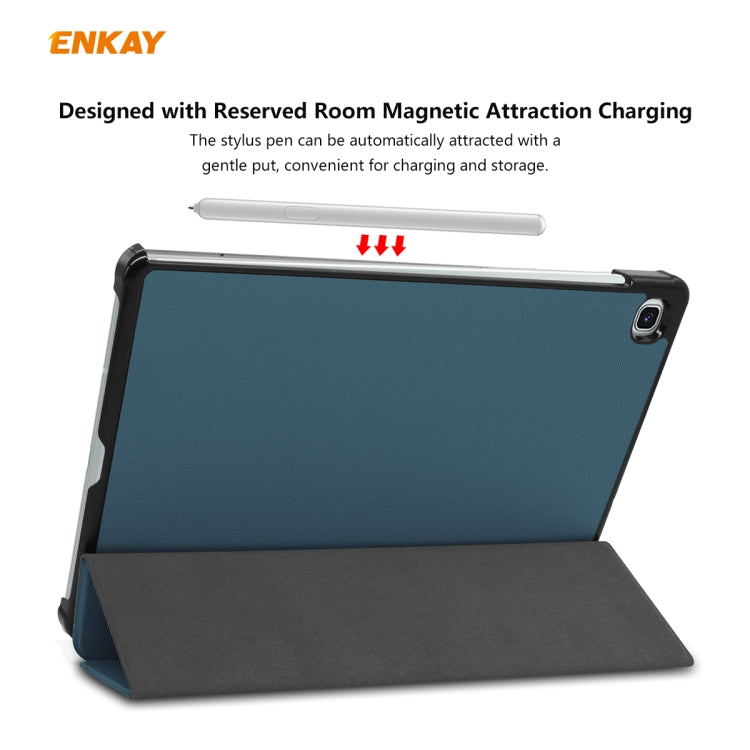 Pour Samsung Galaxy Tab S6 Lite P610 / P615 / Tab S6 Lite 2022 / P613 / P619 ENKAY Étui intelligent en cuir plastique à 3 volets (vert noirâtre)