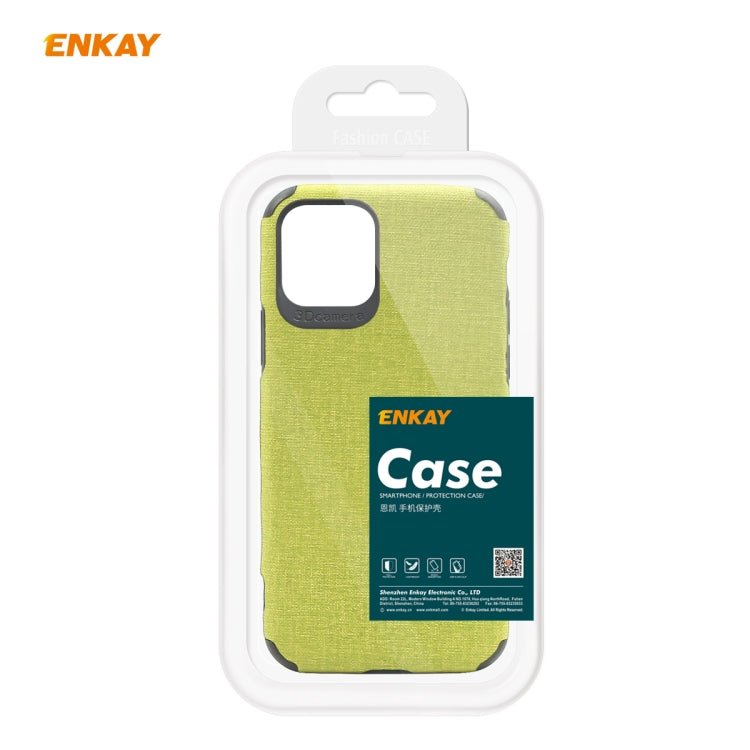 For iPhone 11 Pro ENKAY ENK-PC0322 2 in 1 Business Series Denim Texture PU Leather + TPU Soft Slim CaseCover ＆ 0.26mm 9H 2.5D Tempered Glass Film(Brown)