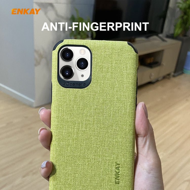 For iPhone 11 Pro ENKAY ENK-PC0322 2 in 1 Business Series Denim Texture PU Leather + TPU Soft Slim CaseCover ＆ 0.26mm 9H 2.5D Tempered Glass Film(Brown)