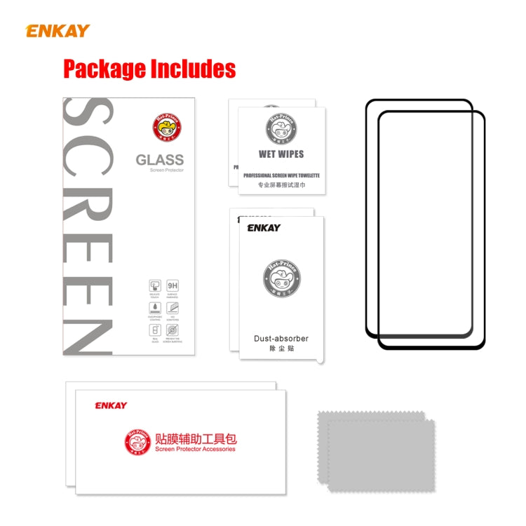For Redmi Note 9S / Note 9 Pro  2 PCS ENKAY Hat-Prince Full Glue 0.26mm 9H 2.5D Tempered Glass Full Coverage Film