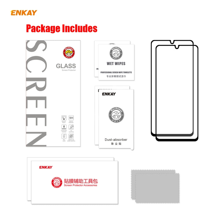 For Samsung Galaxy A31 2 PCS ENKAY Hat-Prince Full Glue 0.26mm 9H 2.5D Tempered Glass Full Coverage Film