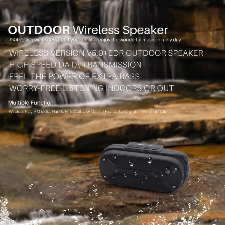 Haut-parleur Bluetooth sans fil stéréo portable NewRixing NR-3023, microphone intégré, supporte les cartes TF / la radio FM (Gris)