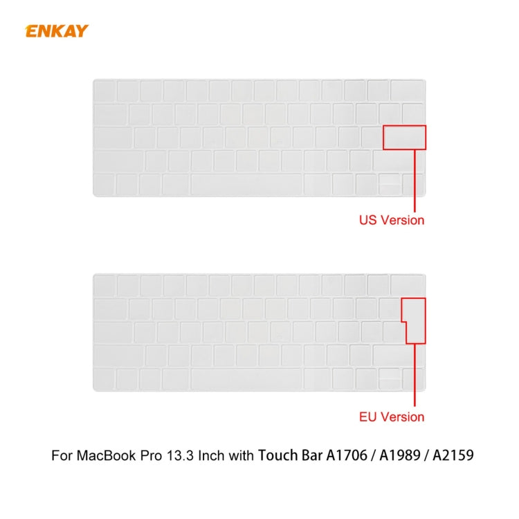 ENKAY 3 in 1 Matte Laptop Protective Case + US Version TPU Keyboard Film + Anti-dust Plugs Set for MacBook Pro 13.3 inch A1706 / A1989 / A2159 (with Touch Bar)(Black)