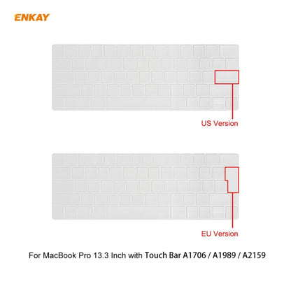 ENKAY 3 in 1 Matte Laptop Protective Case + US Version TPU Keyboard Film + Anti-dust Plugs Set for MacBook Pro 13.3 inch A1706 / A1989 / A2159 (with Touch Bar)(Black)