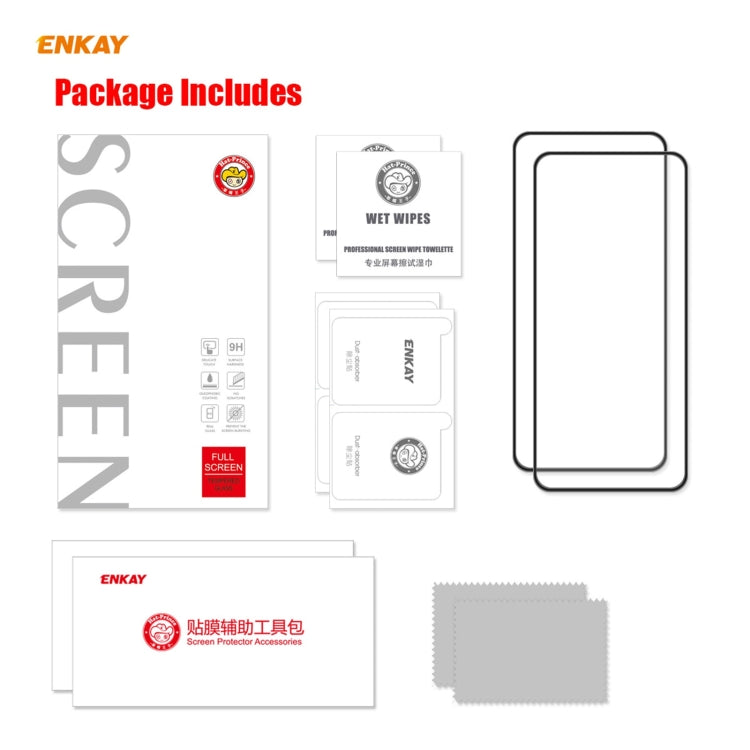 Pour OnePlus 9R 2 PIÈCES ENKAY Hat-Prince Film de protection d'écran complet en verre trempé anti-chute avec colle intégrale