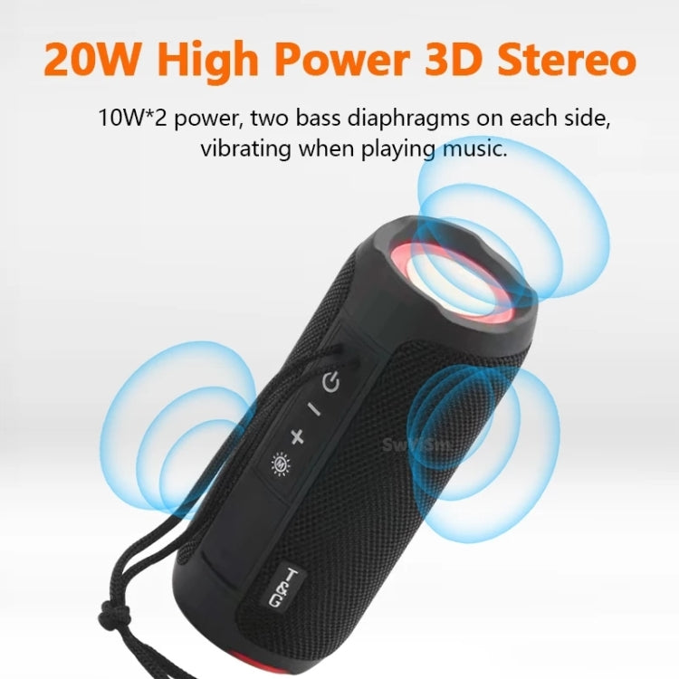 T&G TG227 Outdoor Portable Waterproof Bluetooth Music Speaker with LED Support FM / TF / USB(Black)