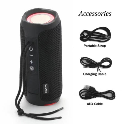 T&G TG227 Outdoor Portable Waterproof Bluetooth Music Speaker with LED Support FM / TF / USB(Black)