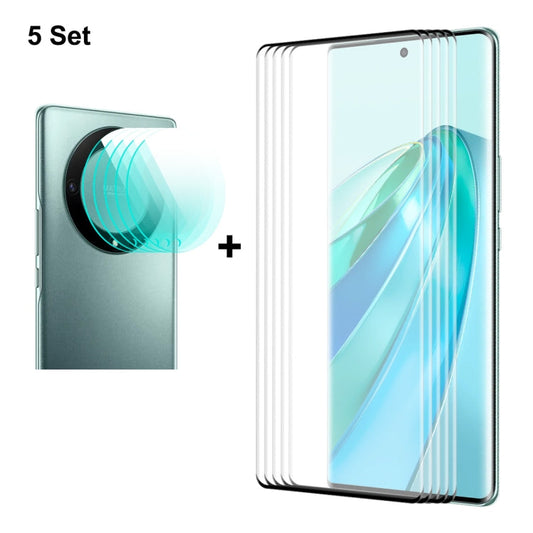 For Honor X9A / Magic5 Lite 5pcs ENKAY 3D Hot Bending Edge Glue Tempered Glass Full Film with Lens Film