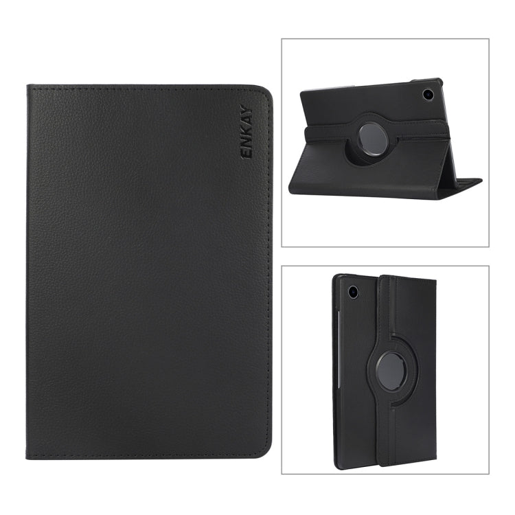 Pour Samsung Galaxy Tab A8 10.5 2021 X200/X205 Étui intelligent en cuir litchi ENKAY à rotation 360 degrés (Noir)