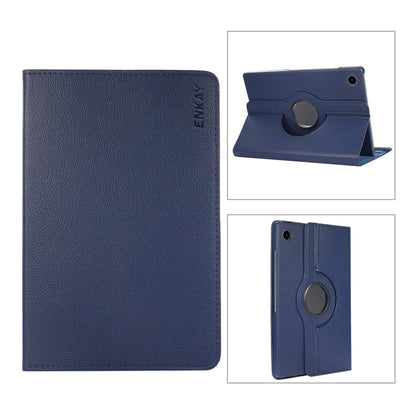 Pour Samsung Galaxy Tab A8 10.5 2021 X200/X205 ENKAY Étui intelligent en cuir Litchi rotatif à 360 degrés (Bleu foncé)
