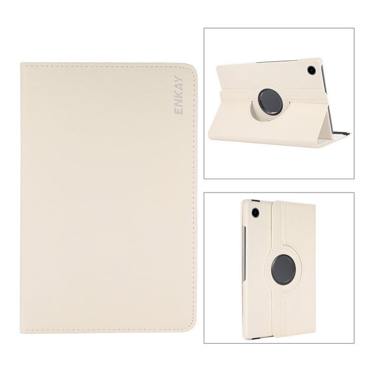Pour Samsung Galaxy Tab A8 10.5 2021 X200/X205 ENKAY Étui intelligent en cuir litchi à rotation à 360 degrés (Beige)