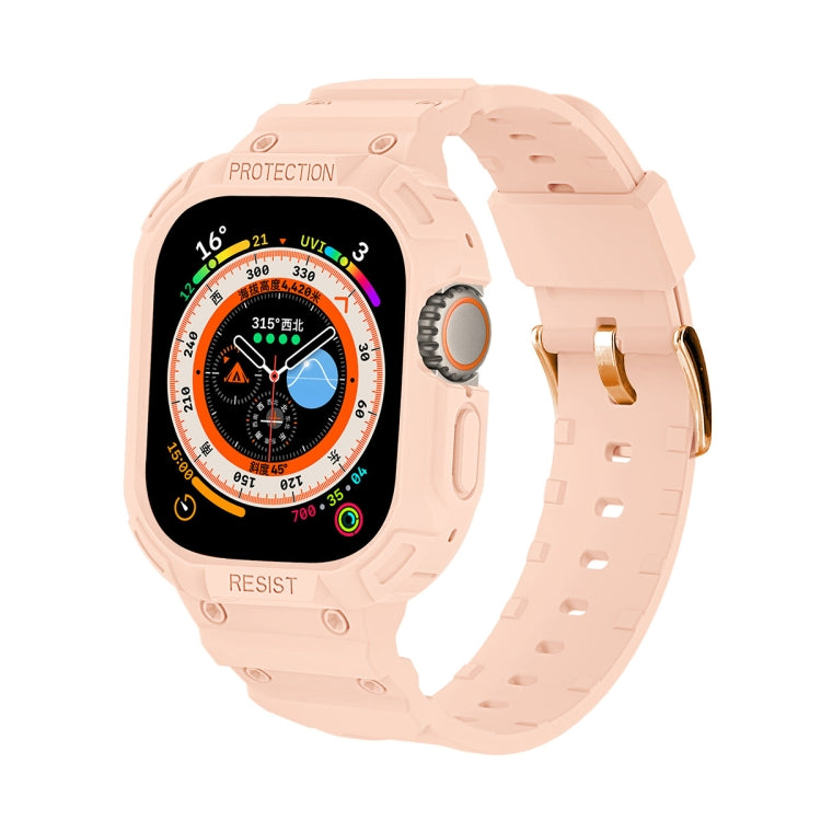 For Apple Watch Ultra 3 / 2 / 1 49mm JUNSUNMAY Integrated TPU Case Adjustable Elastic Watch Band(Pink)