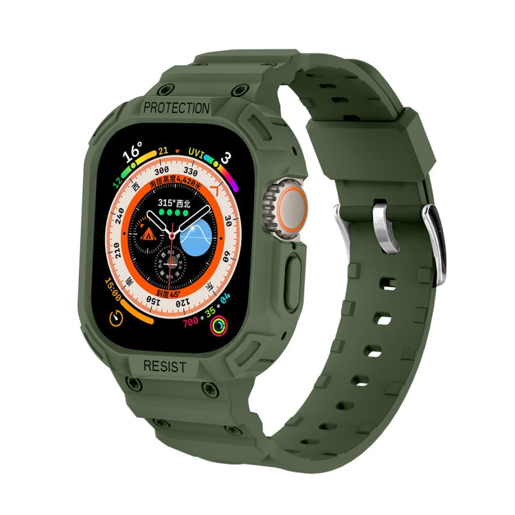 For Apple Watch Ultra 3 / 2 / 1 49mm JUNSUNMAY Integrated TPU Case Adjustable Elastic Watch Band(Army Green)