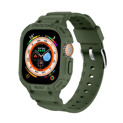 For Apple Watch Ultra 3 / 2 / 1 49mm JUNSUNMAY Integrated TPU Case Adjustable Elastic Watch Band(Army Green)