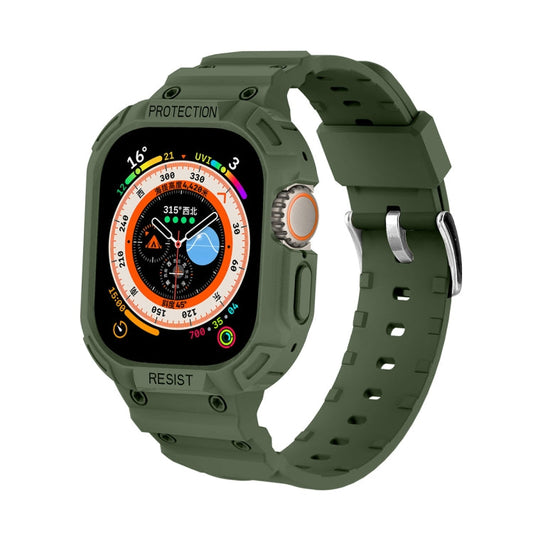 For Apple Watch Ultra 3 / 2 / 1 49mm JUNSUNMAY Integrated TPU Case Adjustable Elastic Watch Band(Army Green)