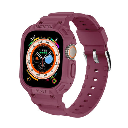 For Apple Watch Ultra 3 / 2 / 1 49mm JUNSUNMAY Integrated TPU Case Adjustable Elastic Watch Band(Purplish Red)