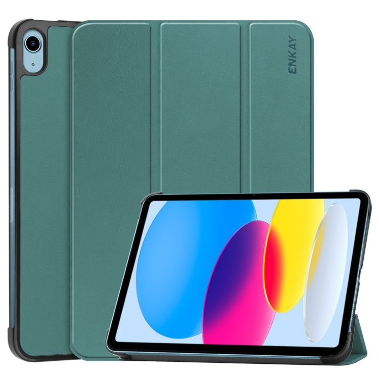 Pour iPad 2025 / 2022 ENKAY Housse intelligente en cuir à texture Custer pliable (vert foncé)