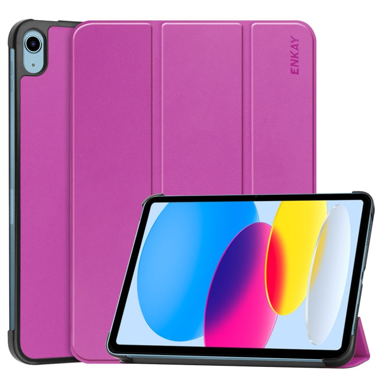 For iPad 2025 / 2022 ENKAY Tri-fold Custer Texture Leather Stand Smart Case(Purple)