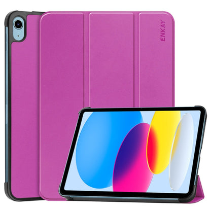 For iPad 2025 / 2022 ENKAY Tri-fold Custer Texture Leather Stand Smart Case(Purple)