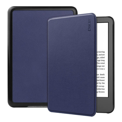 Pour Amazon Kindle 2022 Gen11 ENKAY Étui intelligent en cuir texturé Custer (bleu foncé)