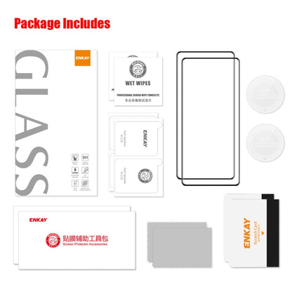 For Honor X9A / Magic5 Lite 2pcs ENKAY 0.26mm 3D Hot Bending Tempered Glass Full Film with Lens Film