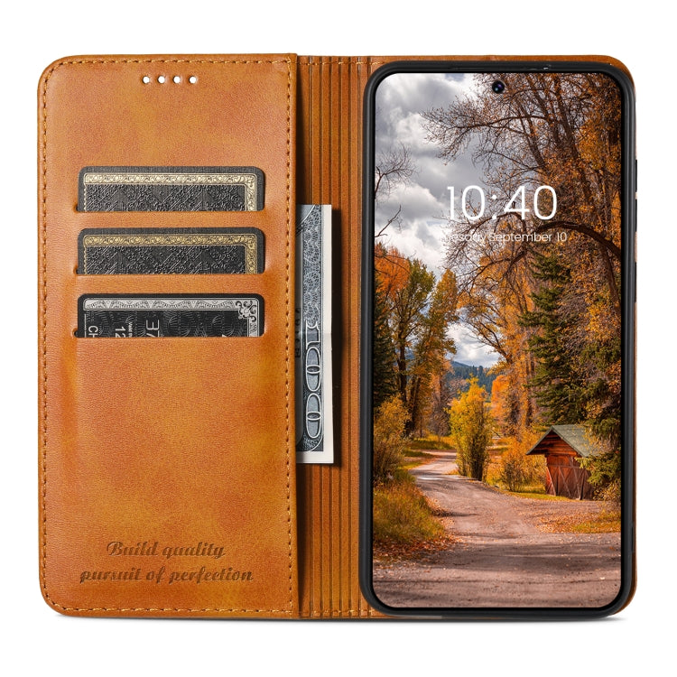 Pour Samsung Galaxy S23+ 5G Suteni Étui de téléphone en cuir à rabat horizontal texture veau (kaki)