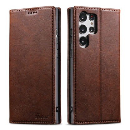 For Samsung Galaxy S23 Ultra 5G Suteni Calf Texture Horizontal Flip Leather Phone Case(Brown)