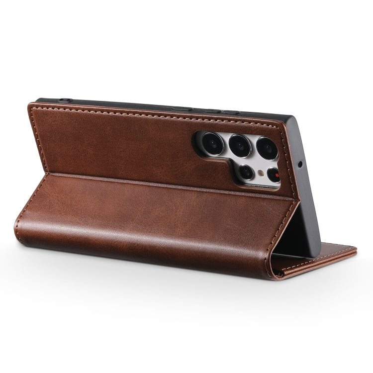 For Samsung Galaxy S23 Ultra 5G Suteni Calf Texture Horizontal Flip Leather Phone Case(Brown)
