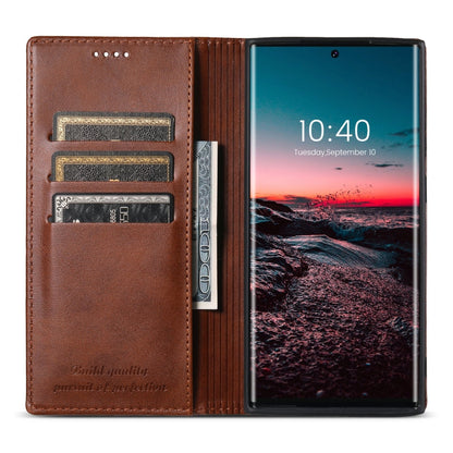 For Samsung Galaxy S23 Ultra 5G Suteni Calf Texture Horizontal Flip Leather Phone Case(Brown)