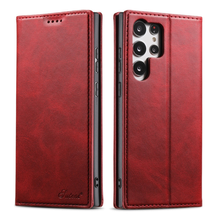Pour Samsung Galaxy S23 Ultra 5G Étui de téléphone en cuir à rabat horizontal avec texture de veau Suteni (Rouge)