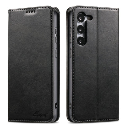 Pour Samsung Galaxy S24 5G Étui de téléphone en cuir à rabat horizontal avec texture de veau Suteni (noir)