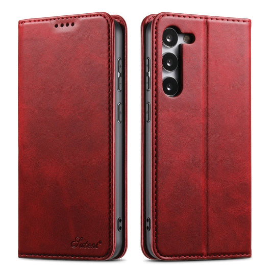 Pour Samsung Galaxy S24 5G Suteni Étui de Téléphone en Cuir à Rabat Horizontal Texture Veau (Rouge)