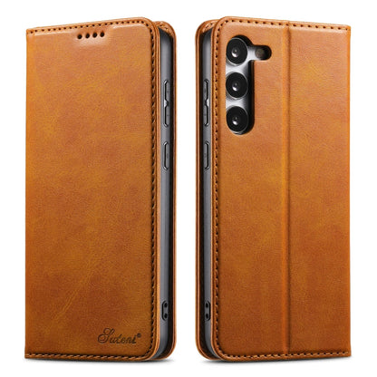 For Samsung Galaxy S24 5G Suteni Calf Texture Horizontal Flip Leather Phone Case(Khaki)