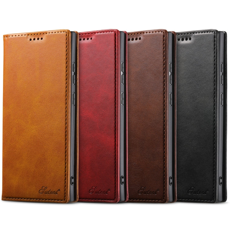 Pour Samsung Galaxy S24 5G Étui de téléphone en cuir à rabat horizontal avec texture de veau Suteni (noir)