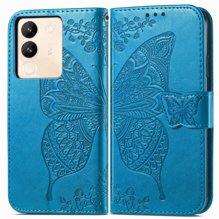For vivo X100 Pro Butterfly Love Flower Embossed Leather Phone Case(Blue)