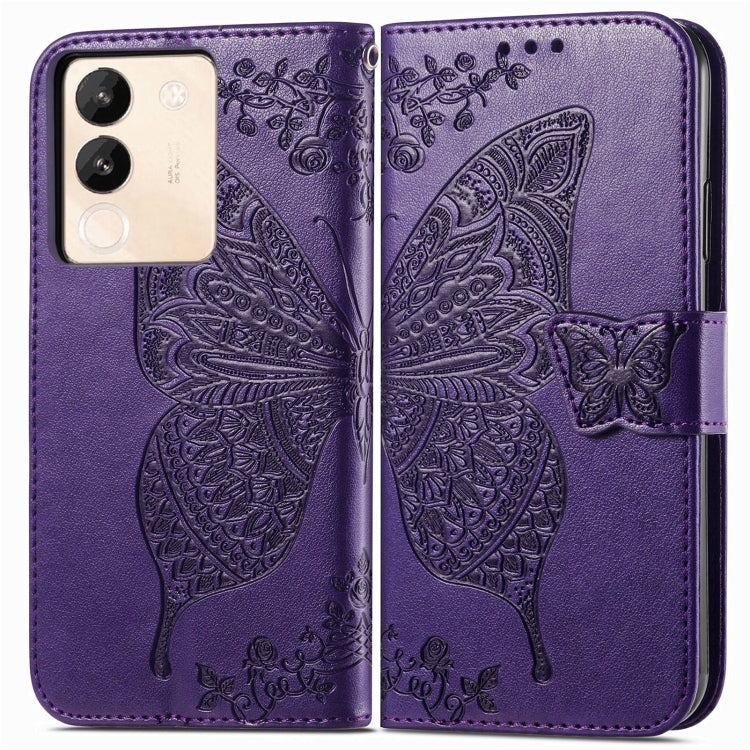 Pour l'étui de téléphone en cuir gaufré papillon amour fleur pour Vivo X100 Pro (violet)