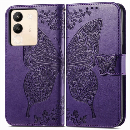 Pour l'étui de téléphone en cuir gaufré papillon amour fleur pour Vivo X100 Pro (violet)