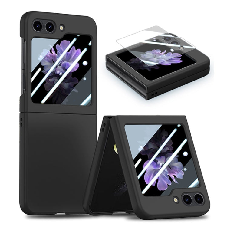 For Samsung Galaxy Z Flip6 / Flip7 FE JUNSUNMAY Smoothly PC + 9H Tempered Glass Protector Folding Phone Case(Black)