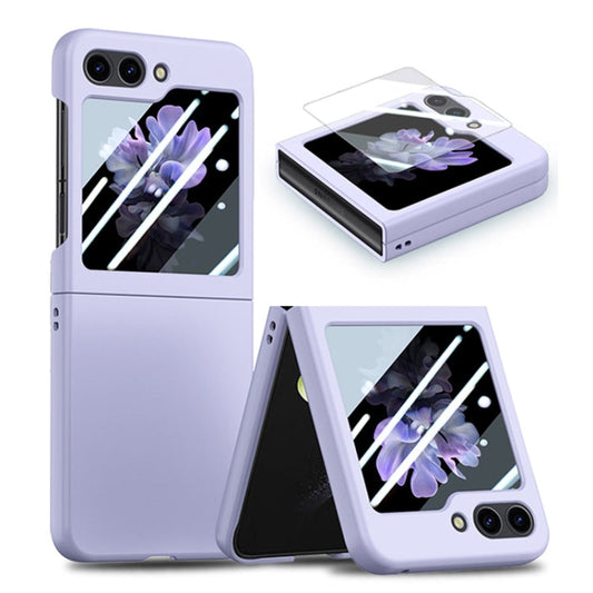 For Samsung Galaxy Z Flip6 / Flip7 FE JUNSUNMAY Smoothly PC + 9H Tempered Glass Protector Folding Phone Case(Purple)
