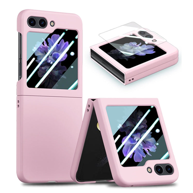 For Samsung Galaxy Z Flip6 / Flip7 FE JUNSUNMAY Smoothly PC + 9H Tempered Glass Protector Folding Phone Case(Pink)