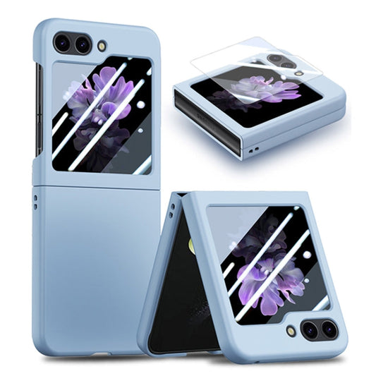 For Samsung Galaxy Z Flip6 / Flip7 FE JUNSUNMAY Smoothly PC + 9H Tempered Glass Protector Folding Phone Case(Light Blue)