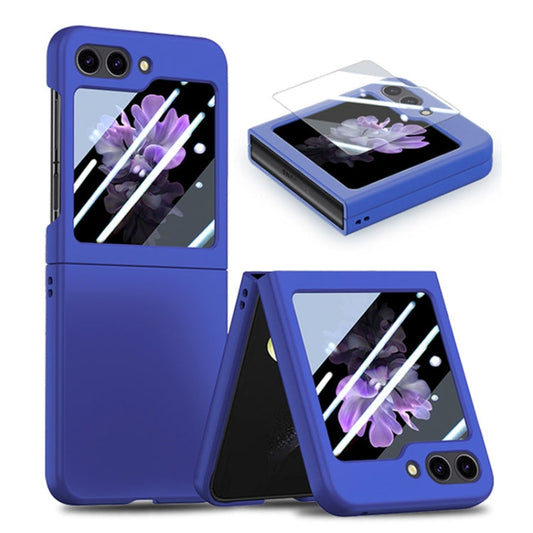 For Samsung Galaxy Z Flip6 / Flip7 FE JUNSUNMAY Smoothly PC + 9H Tempered Glass Protector Folding Phone Case(Navy Blue)