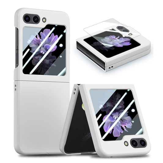 For Samsung Galaxy Z Flip6 / Flip7 FE JUNSUNMAY Smoothly PC + 9H Tempered Glass Protector Folding Phone Case(White)