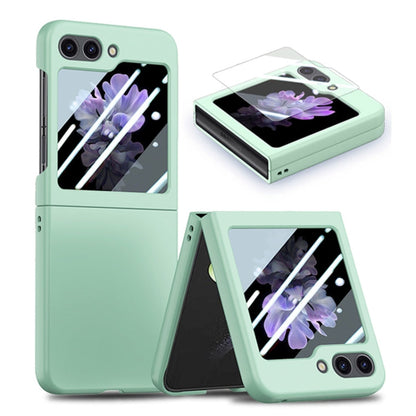Pour Samsung Galaxy Z Flip6 / Flip7 FE JUNSUNMAY Coque de Téléphone Pliable en PC Lisse + Protecteur en Verre Trempé 9H (Vert Clair)