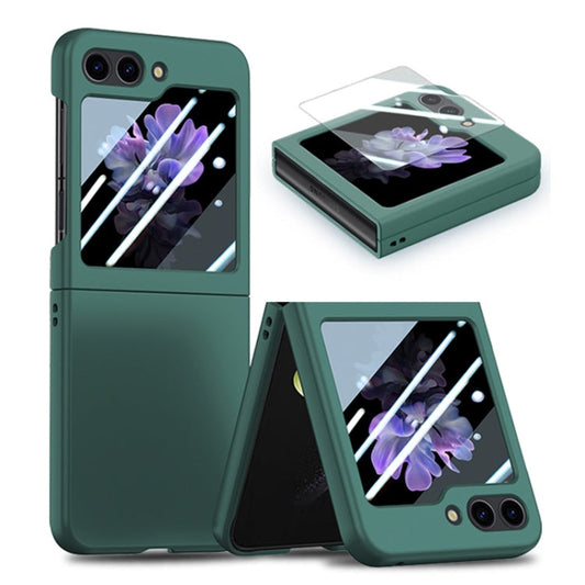 For Samsung Galaxy Z Flip6 / Flip7 FE JUNSUNMAY Smoothly PC + 9H Tempered Glass Protector Folding Phone Case(Dark Green)